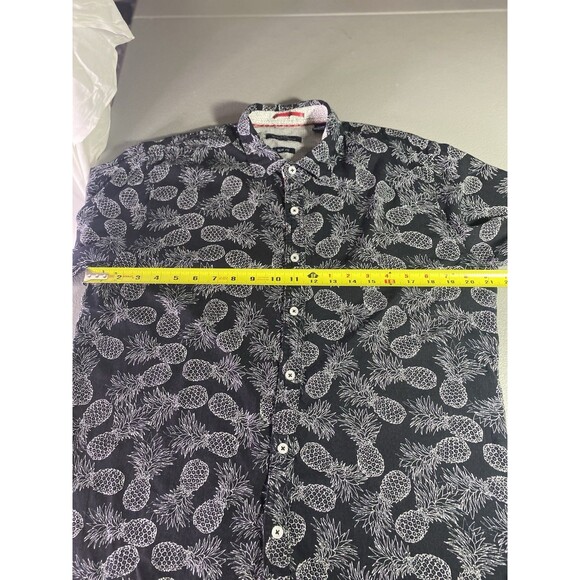 MICHAEL BRANDON Shirt Blue White Pineapple Slim Fit Button Short Sleeve Mens L - Picture 7 of 9